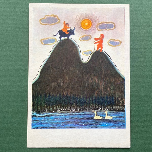 Illustrator by Y. Vasnetsov. Two red men. Unused postcards, Postcard - 1970