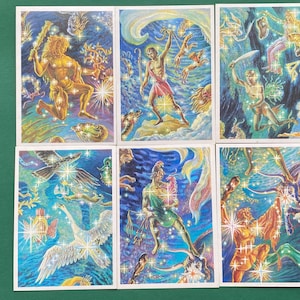 Constelaciones soviéticas, zodíaco y espacio. Serie de 24 postales. Ilustradora G. Glebova. 1990