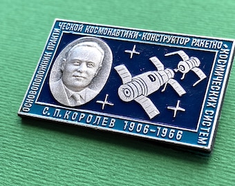 Vintage Soviet Space Rocket Pin, Sergei Korolev Chief Designer, Cosmonautics Commemorative A5