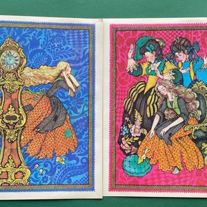 Charles Perrault „Aschenputtel“. Set mit 6 großen Vintage Postkarten aus der Sowjetunion. Illustratorin T. Berezenskaja. um 1980