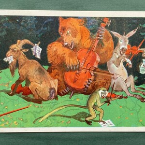 S. Nikolsky - Da fábula de Krylov "Quarteto", Cartão postal não utilizado, 1961