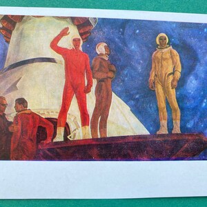 Sowjetische Postkarte - Künstler B. Okorokov "Goodbye, Earth", 1976