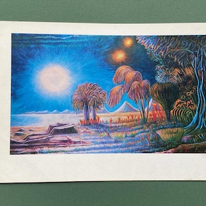 RARO Cartão postal espacial vintage - G. Kurnin "Sistema Planeta dos Três Sóis", Fantasia Espacial 1981