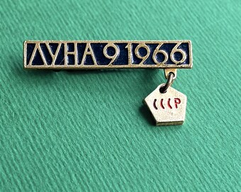 Space Badge "Luna 9 1966" Soviet Moon Landing Pin with USSR Pendant, А9