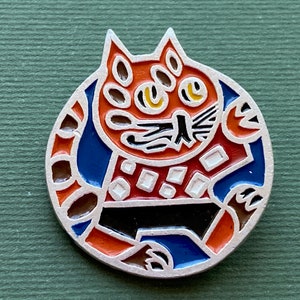 Czarny Kot Pin. Vintage radziecka przypinka kot, Vintage radziecka metalowa przypinka, Wyprodukowano w ZSRR, lata 70.