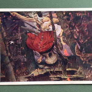 RARO illustratore di Y. Vasnetsov - Baba Yaga. Cartoline inutilizzate, Cartolina postale - 1956