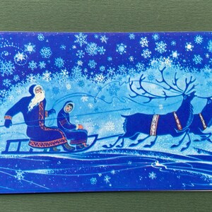 Neujahr Postkarte - Nord, Hirsch, Doppelpostkarte Neujahr, Weihnachten, Unbenutzt, Grußkarte. Künstler V. Fokeev - 1980