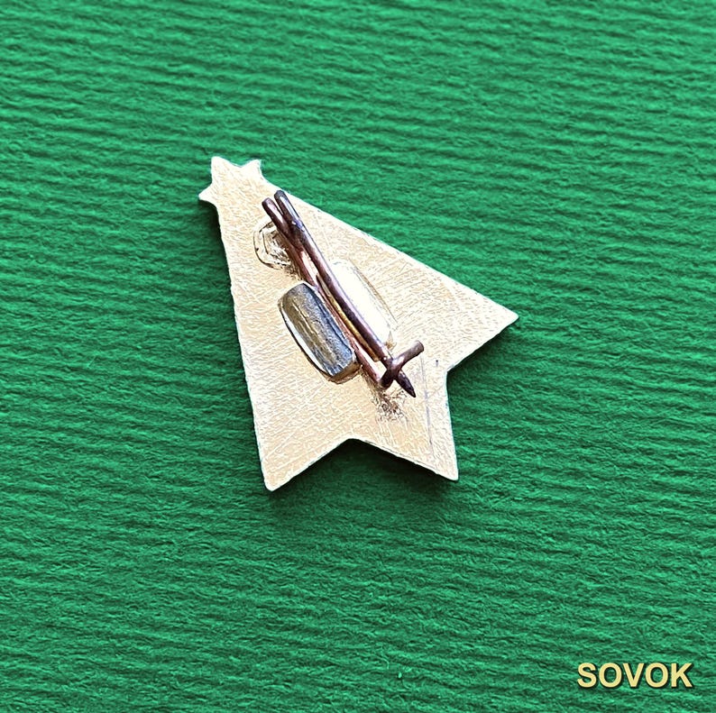 May include: A star-shaped metal pin with a textured silver-tone finish. The back features a simple wire pin mechanism with a small metal clasp attached to the center. The surface of the pin has a slightly irregular, matte metallic appearance.