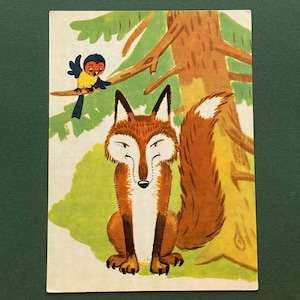 RARE carte de visite renard. Illustrateur de Pavel Shengof. Carte postale vintage non utilisée, Riga. Années 1970