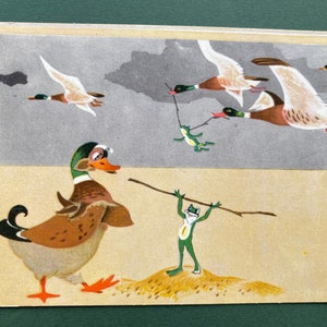 Dessin animé V. Kotenochkin - Voyageur grenouille. Cartes postales inutilisées, Double carte postale - 1968