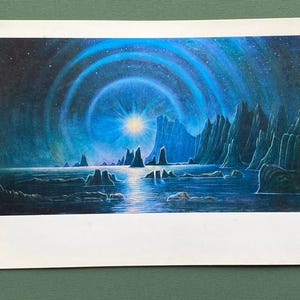 RARO Cartão Postal Espacial Vintage - G. Kurnin "Explosão de Supernova Estrela", Fantasia Espacial 1981