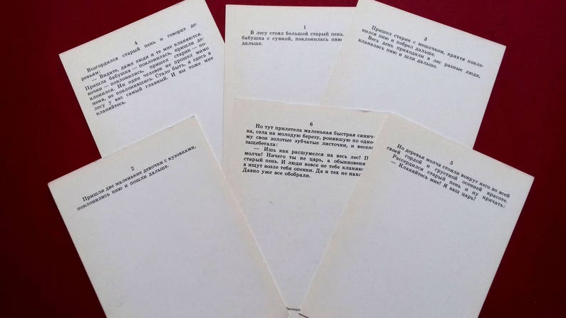 Stump Fairy tale Kataev Yevseenko The Tale of V Text in Russian Illustrator A 1988 Rare Set of 6 Vintage Soviet Postcards