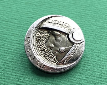 RARE Vintage Soviet Yuri Gagarin Badge, 1961 First Man in Space, Collectible Pin, A4