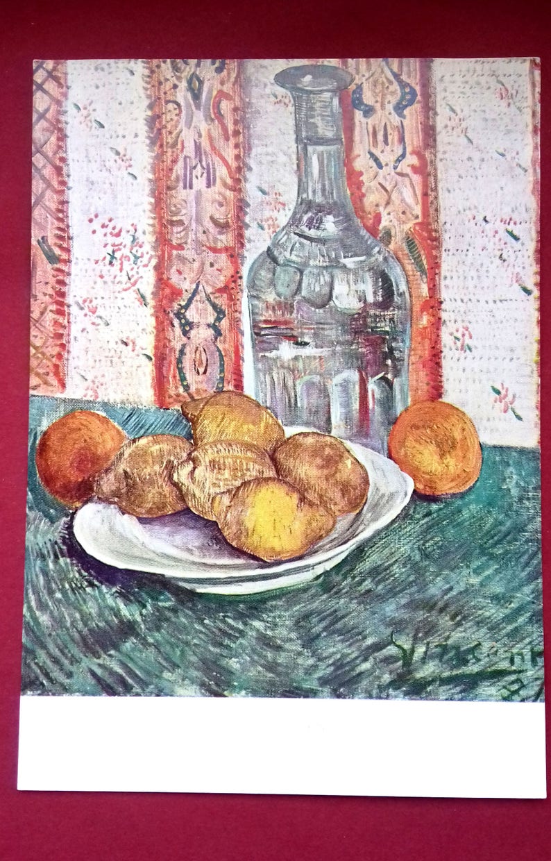 1972 Vintage Dutch Postcard Vincent Van Gogh Decanter and lemons