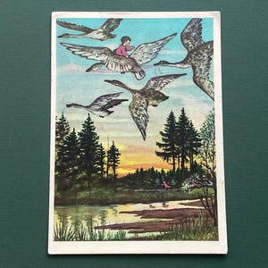 Y. ヴァスネツォフ「白鳥のガチョウ」。未使用のポストカード。1958 年