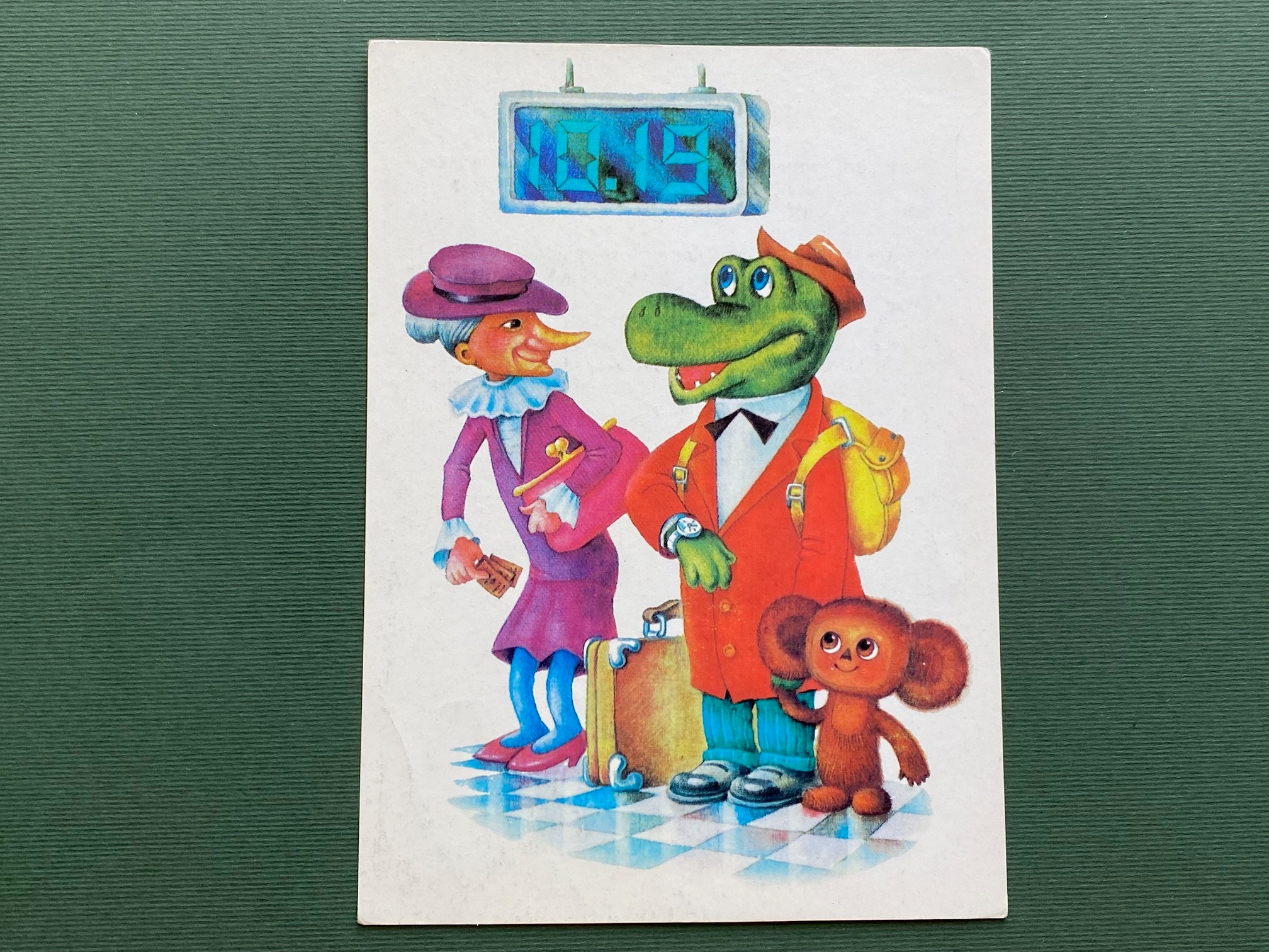 RARE Cheburashka and Crocodile Gena, Shapoklyak. Postcard, USSR, 1980