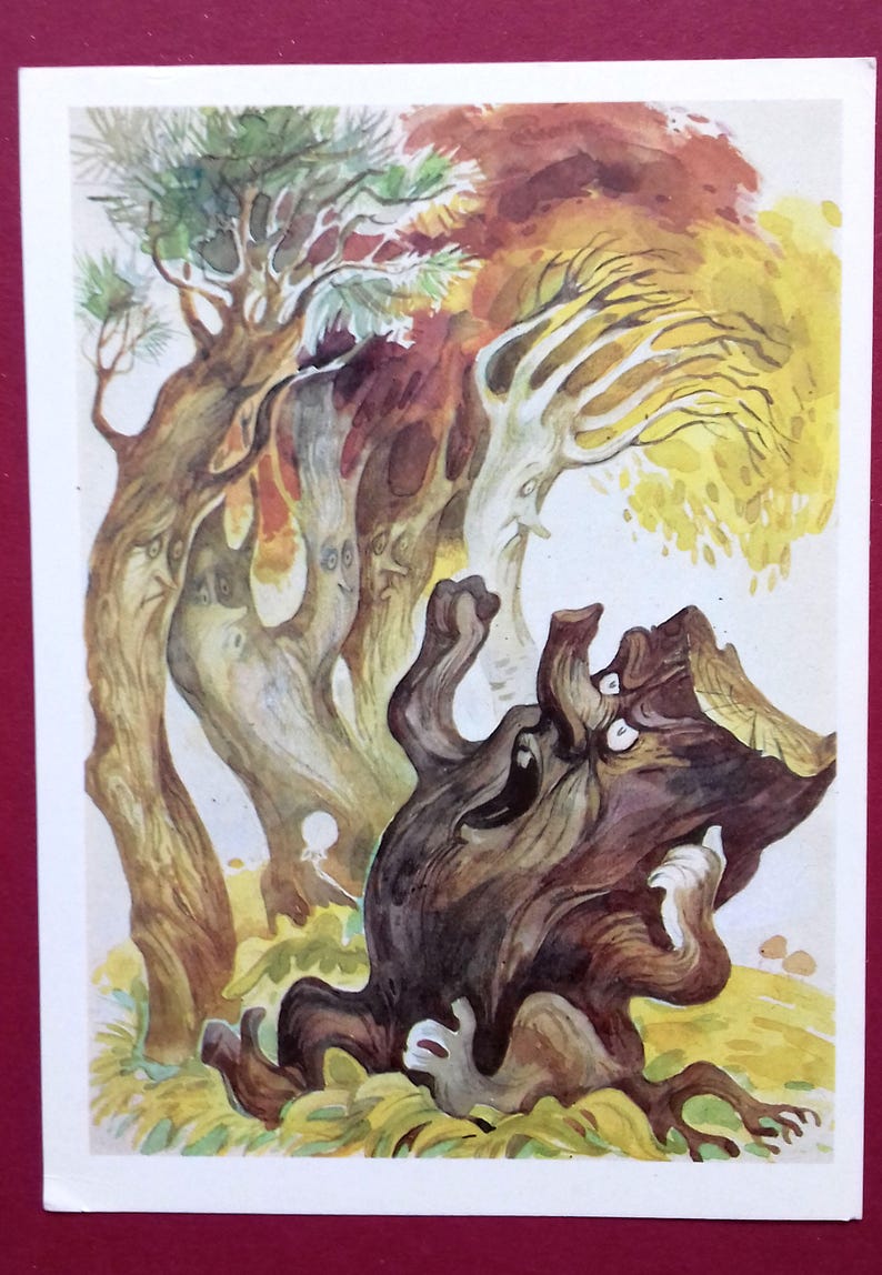 Stump Fairy tale Kataev Yevseenko The Tale of V Text in Russian Illustrator A 1988 Rare Set of 6 Vintage Soviet Postcards