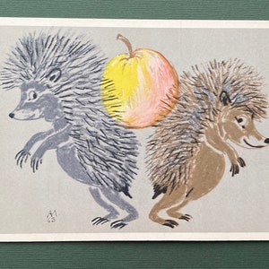Dois Ouriços - Ilustrador de A. Laptev, Cartão Postal. 1964