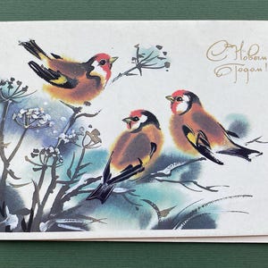 Cartão postal de Ano Novo, Cartão postal duplo de Ano Novo, Natal, sem uso, Cartão de felicitações por V. Kanevsky - 1987