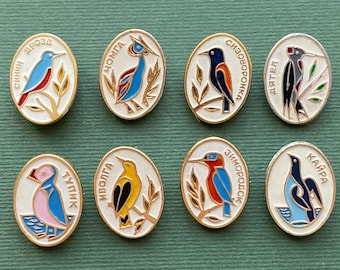 Birds Small Pins. Vintage collectible badge. Made in USSR, 1980s А9