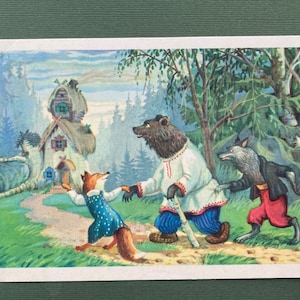 Conte de fées Loup, Renard, Ours - Illustrateur de P. Nosov, 1955
