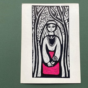 Cartão postal soviético - Artista N. Denisova "Menina com uma flor", 1971