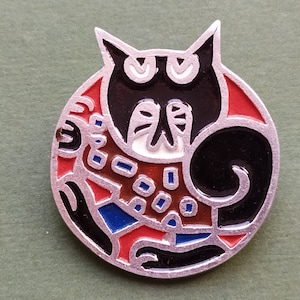 Zwarte kat speld. Vintage Sovjet-pinkat, Vintage Sovjet-metalen pin, Made in USSR, jaren 70