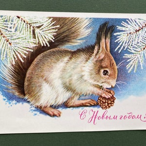 Postkarte Silvester - Eichhörnchen. Grußkarte von R. Dostyan - 1981