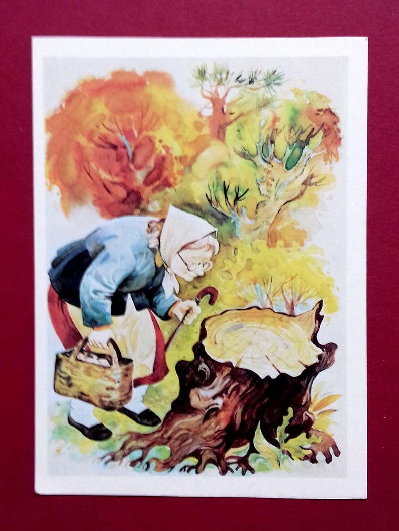 Stump Fairy tale Kataev Yevseenko The Tale of V Text in Russian Illustrator A 1988 Rare Set of 6 Vintage Soviet Postcards
