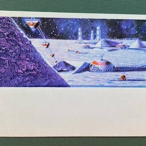 A. Sokolov, A. Leonov - "Construction de Lunograd". Carte postale de l'espace. 1968