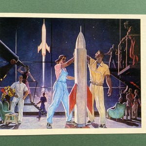 RARO cartão postal soviético - Artista A. Deineka "Conquistadores do espaço", 1964