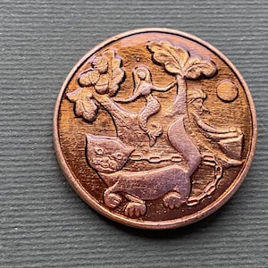 Cat Pin. Cartoon character, Children badge - Aleksandr Pushkin "On seashore far a green oak towers" A2