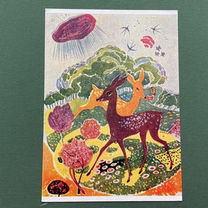 E. Berdzenishvili "Frühling. Reh." Unbenutzte Vintage Ansichtskarte, 1963