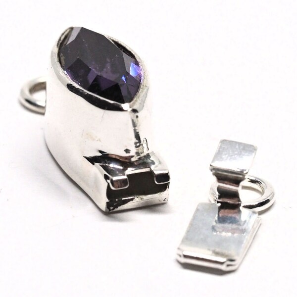 Tiny Swarovski Amethyst Sterling Silver Box Clasp