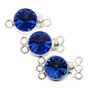 Sterling Silver Box Clasp with Vintage Sapphire Swarovski Crystal Rivoli Hand Made