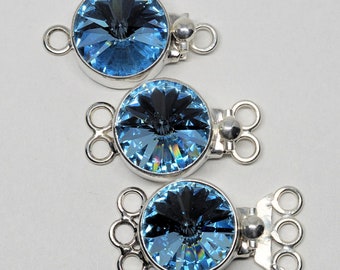 Aquamarijn Vintage Swarovski Rivoli handgemaakte sterlingzilveren doossluiting