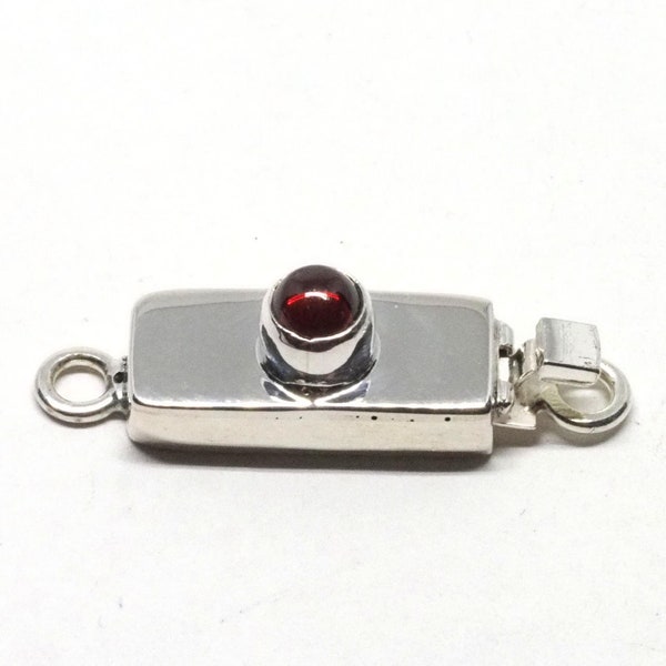 Garnet Dot Hand Made Sterling Silver Box Clasp With One, Two, or Three Garnets