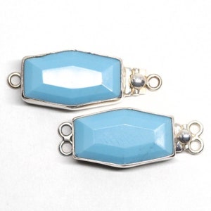 Faceted Vintage Turquoise Glass Sterling Silver Box Clasp