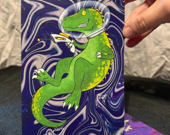 Art Print - Allosaurus Retro-futuristic Space Warrior