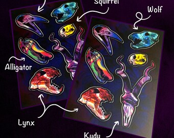 Colorful animal skull designs sticker sheet