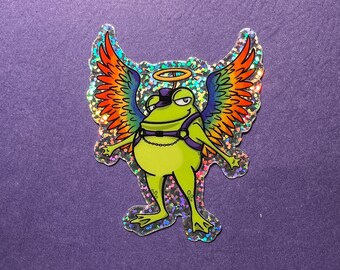 LGBT+ Pride Angel Frog Glitter Sticker