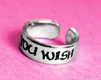 As You Wish - Aluminum 1/4&quot; Adjustable Ring, Hand Stamped
