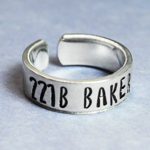 221B Baker St. Adjustable Ring. Pure Aluminum. Sherlock Holmes Inspired