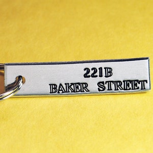 221B Baker Street Keychain. Pure Aluminum. Sherlock Holmes