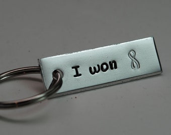 I Won - Cancer Survivor Mini Keychain - Choose Your Ribbon! - Hand Stamped Simple Aluminum Keychain