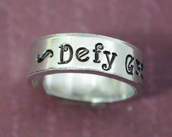 Defy Gravity . Hand Stamped Adjustable Ring, Hypoallergenic 1100 Aluminum . Wicked Inspired . Cute Simple Jewelry For Everyone