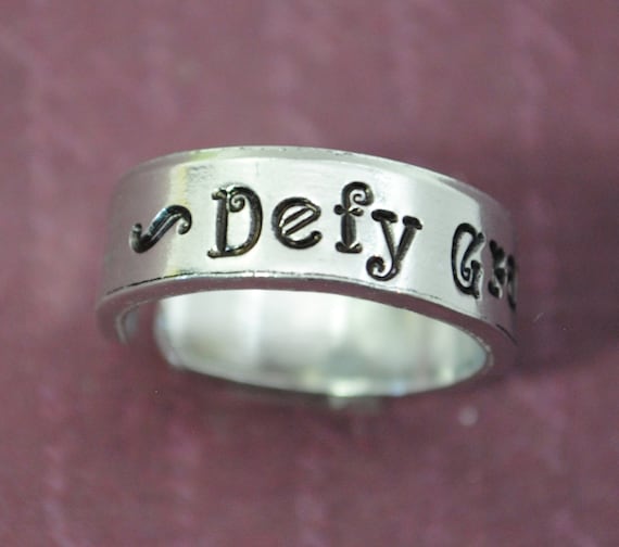 Defy Gravity . Hand Stamped Adjustable Ring, Hypoallergenic 1100 Aluminum . Wicked Inspired . Cute Simple Jewelry For Everyone
