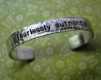 Fearlessly Authentic - Handstamped Hammered Edge Bracelet - Pure 1100 Aluminum