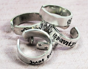 One Custom Handstamped Ring . Made to order Just for YOU - Customizable with Any Quote You Like, Adjustable Ring in Your Choice of Metal .