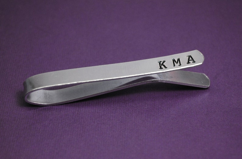 Handmade and Handstamped Sturdy Aluminum Great Father/'s Day Gift! Custom Intials Tie Bar